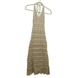 MODA International Sm‎ Y2K Oatmeal Crochet Allover Maxi Dress. Rare find. Hippie